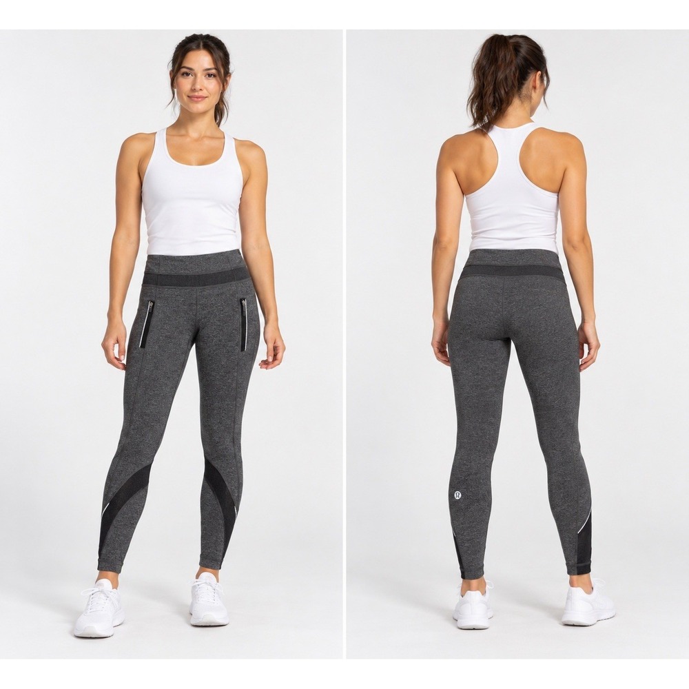 Lululemon Inspire  Tight 2 Mesh Leggings Size 2 Heathered Black Zip Pockets